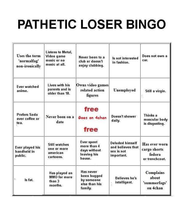 Fucking Pathetic Nerd Virgin Bingo